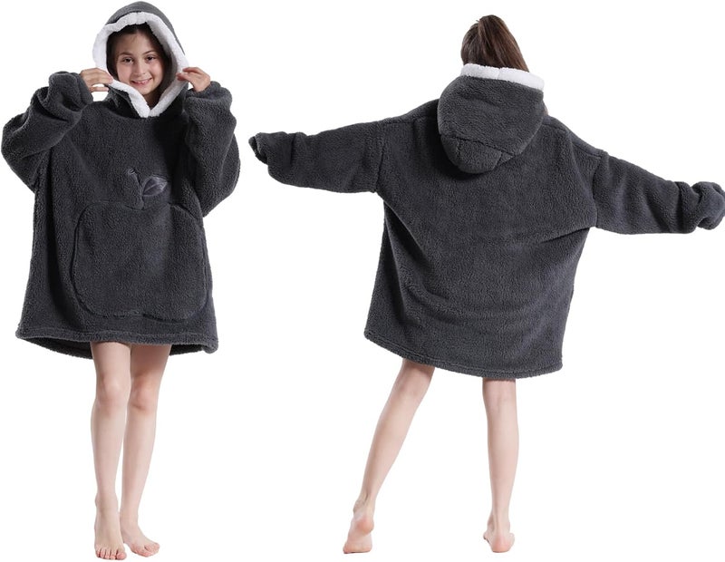 GoodtoU Wearable Kids Blanket Hoodie, Oversized Hooded Blanket for Girls Fluffy Plush Blanket Sweatshirt Warm Cozy Gifts - Image 1